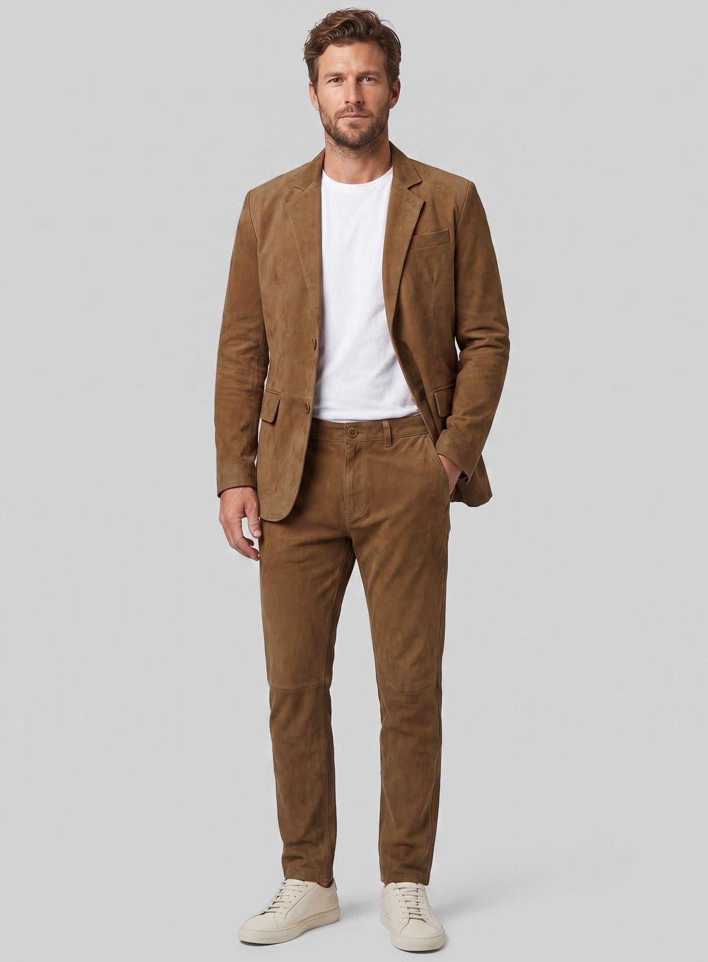 Saddle Brown Suede Leather Suit