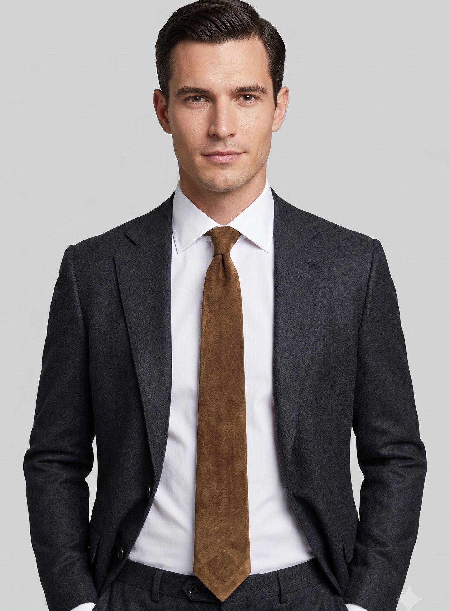 Saddle Brown Suede Leather Tie
