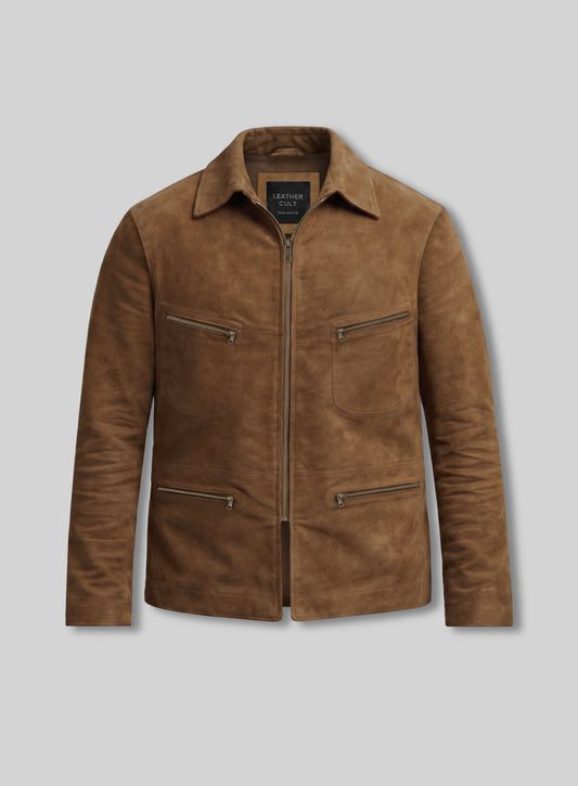 Saddle Brown Suede Brad Pitt The Adventures of Cliff Booth Leather Jacket #2