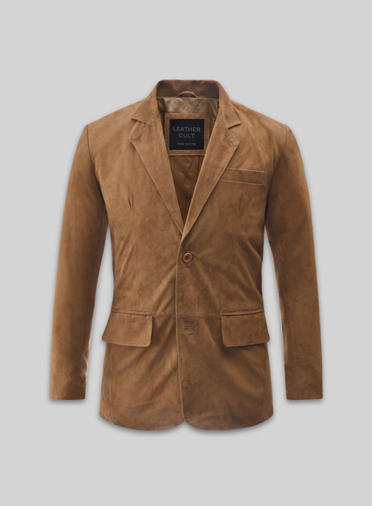 Saddle Brown Suede Leather Blazer