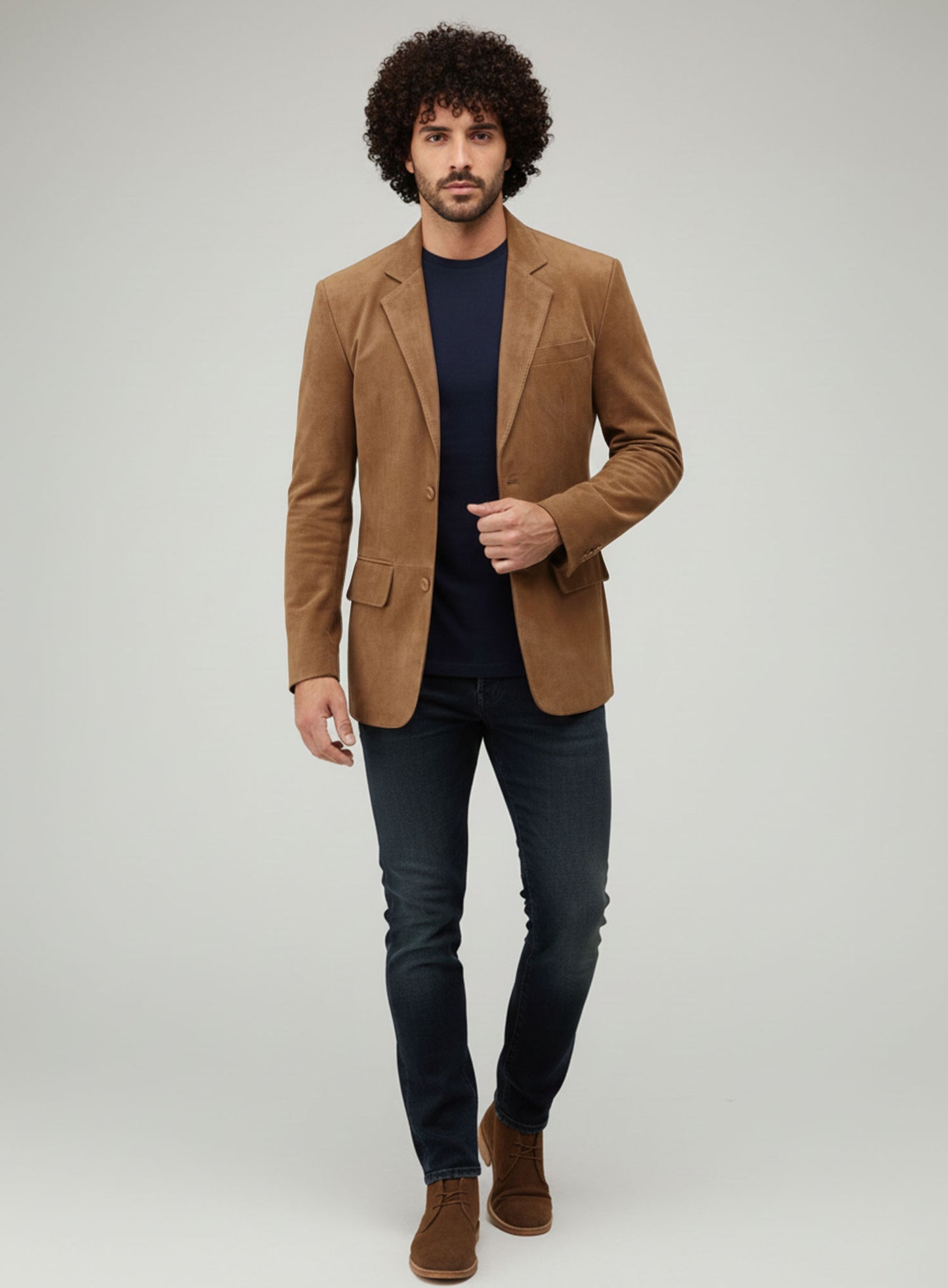 Saddle Brown Suede Leather Blazer