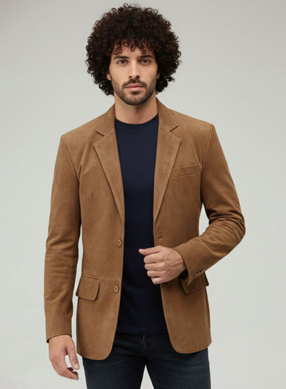 Saddle Brown Suede Leather Blazer