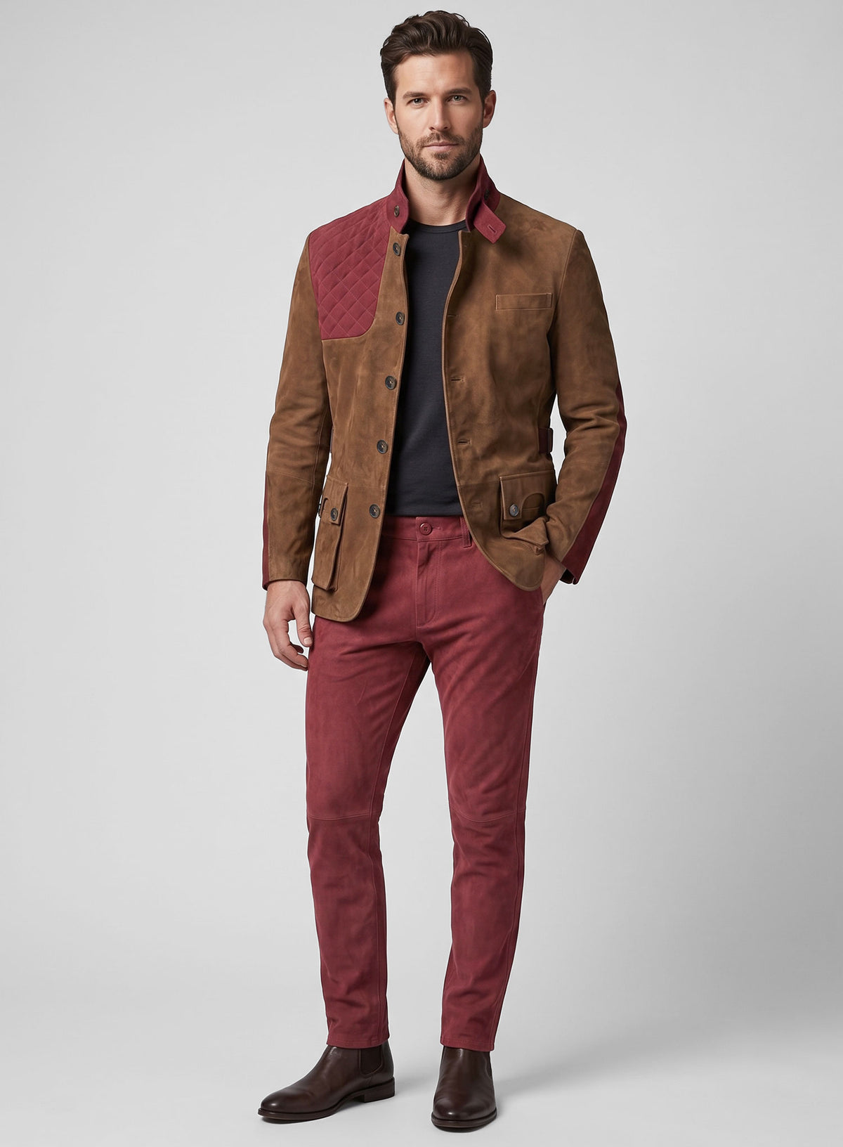 Safari Hickory Suede Leather Suit