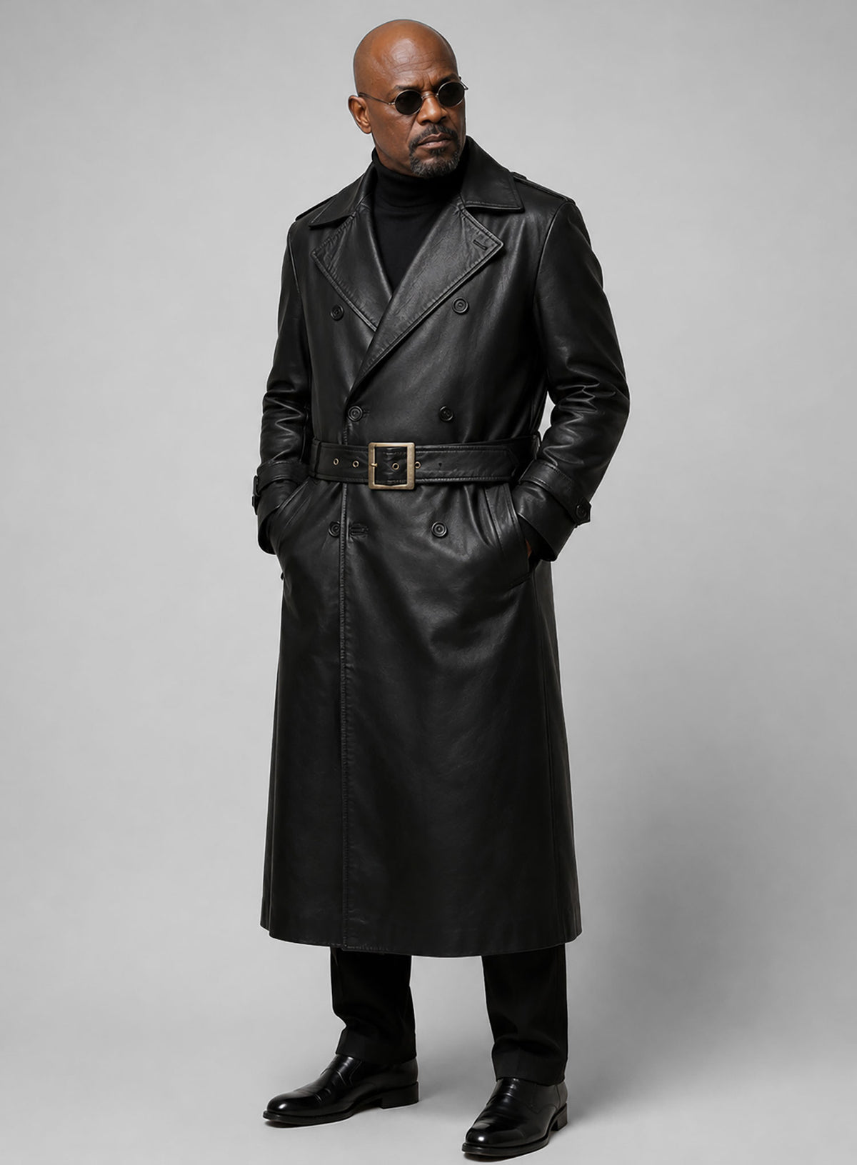 Samuel L. Jackson Shaft Leather Long Coat