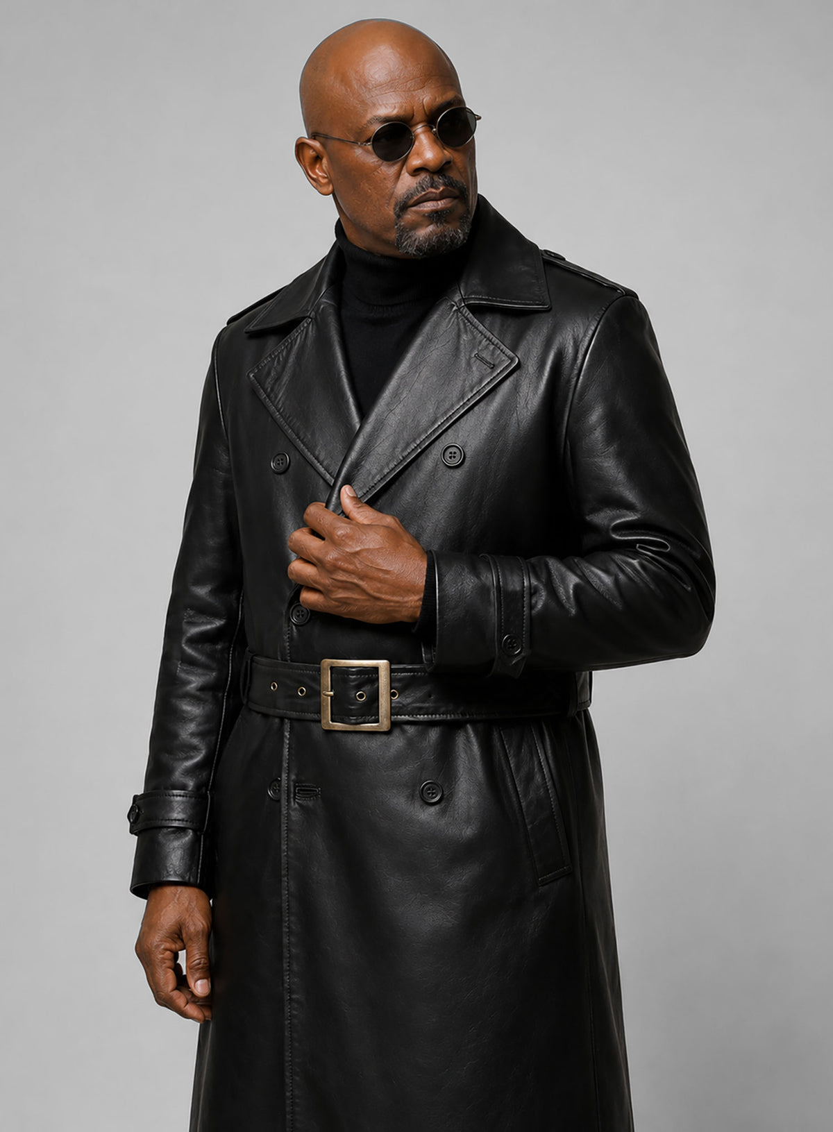 Samuel L. Jackson Shaft Leather Long Coat