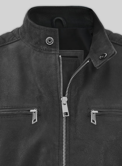 Distressed Black Scott Adkins Accident Man Leather Jacket