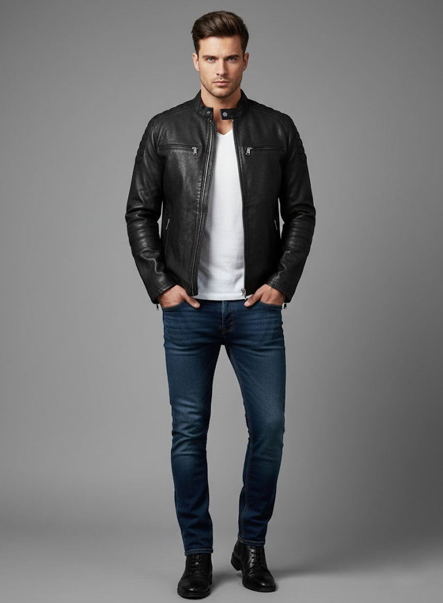 Distressed Black Scott Adkins Accident Man Leather Jacket