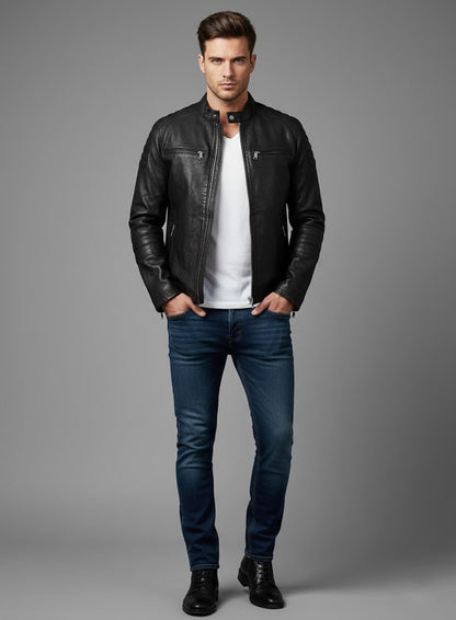 Distressed Black Scott Adkins Accident Man Leather Jacket