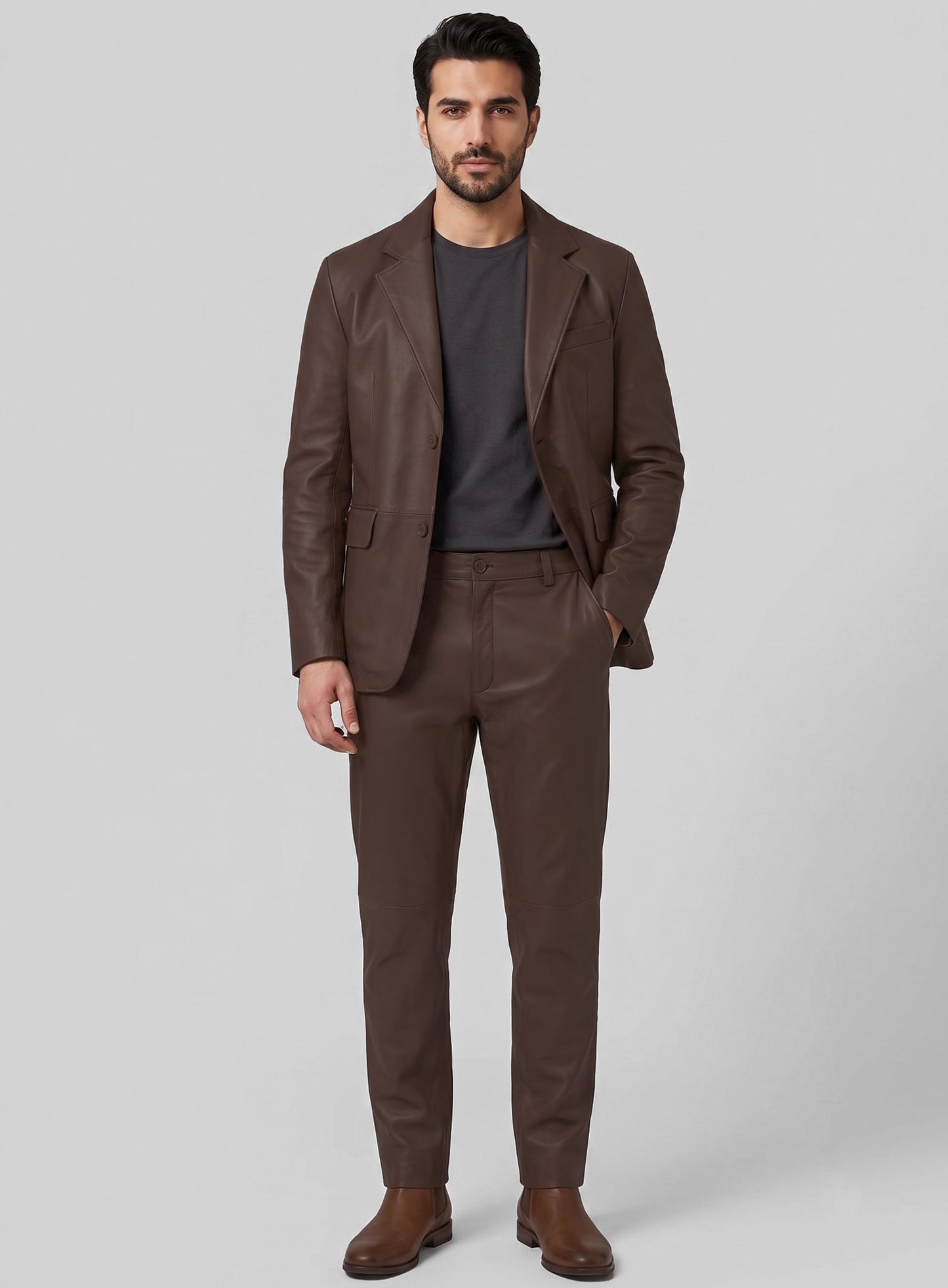 Scottish Brown Lambskin Leather Suit