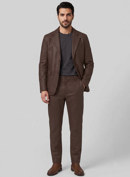 Scottish Brown Lambskin Leather Suit