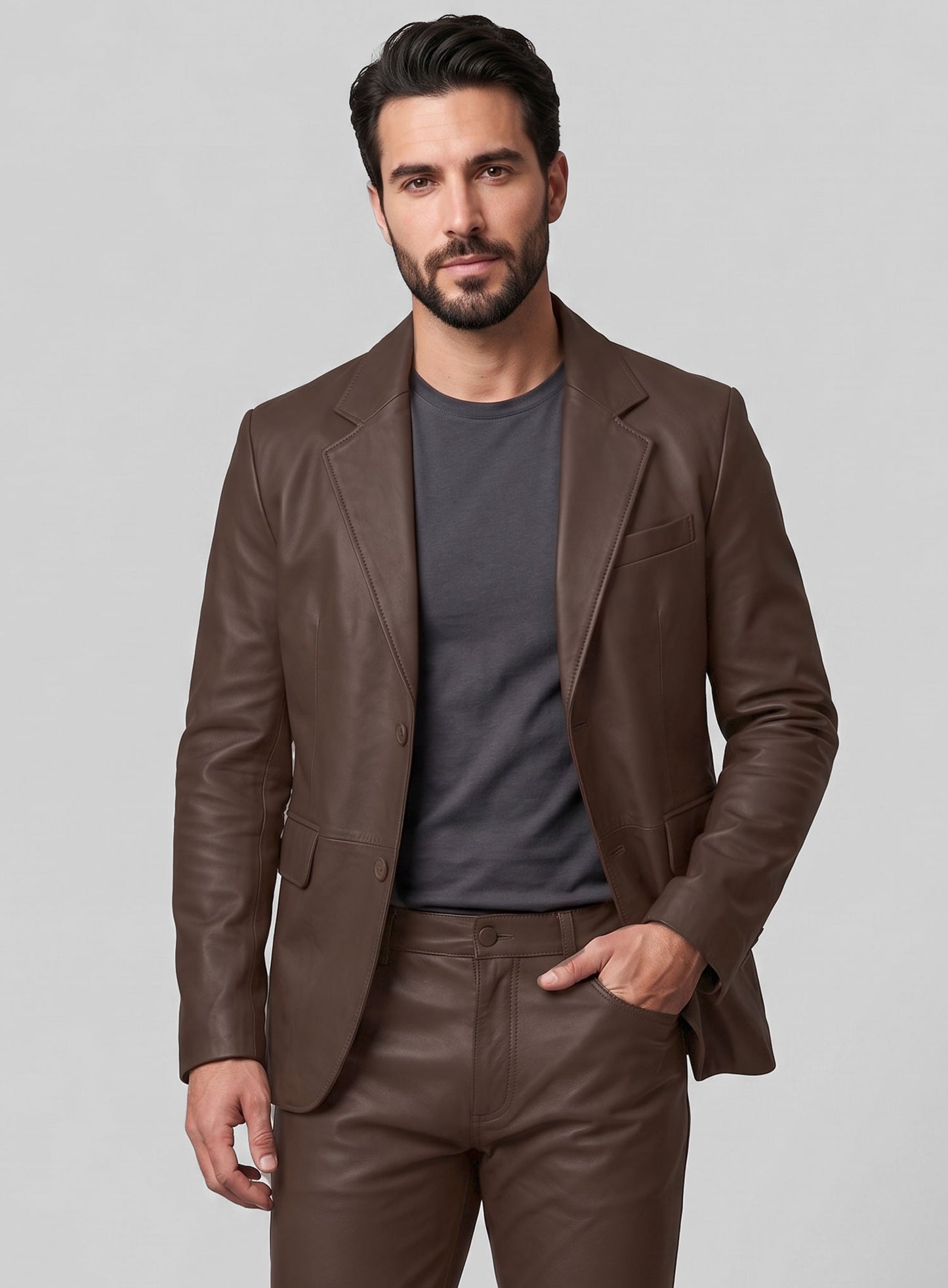 Scottish Brown Lambskin Leather Suit