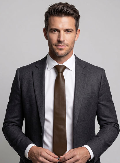 Scottish Brown Lambskin Leather Tie