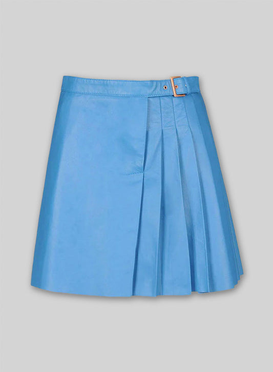 Semi Pleated Leather Skirt - # 487