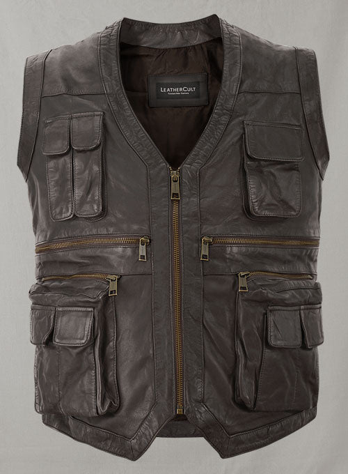 Soft Louis Brown Washed & Wax Chris Pratt Jurassic World Vest - LeatherCult