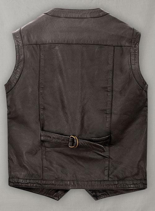 Soft Louis Brown Washed & Wax Chris Pratt Jurassic World Vest - LeatherCult