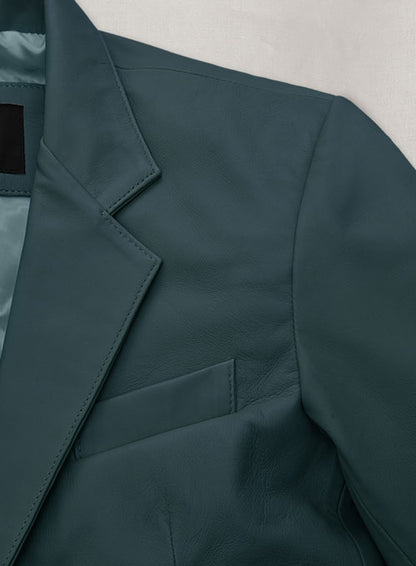 Soft Prussian Blue Leather Blazer - LeatherCult