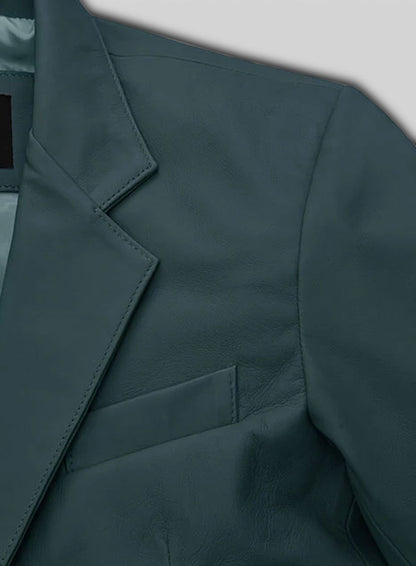 Soft Prussian Blue Leather Blazer