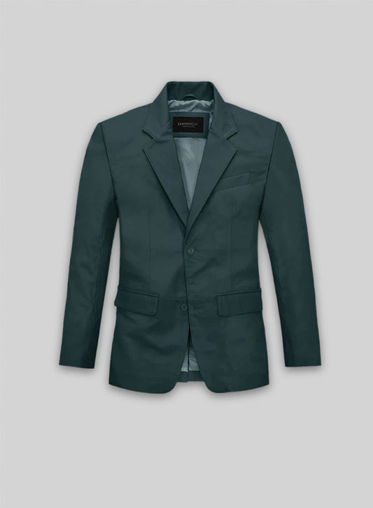 Soft Prussian Blue Leather Blazer