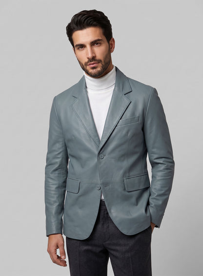 Sherpa Gray Lambskin Leather Blazer