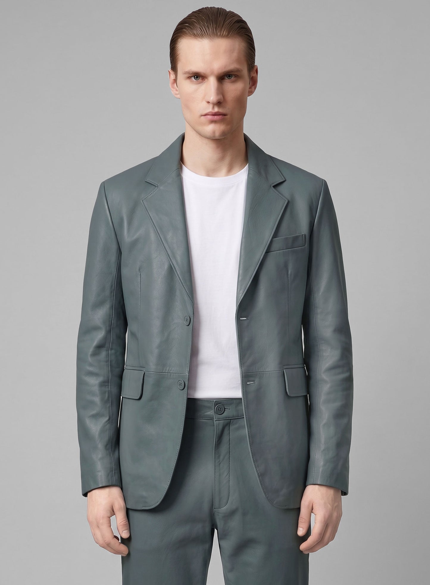 Sherpa Gray Lambskin Leather Suit