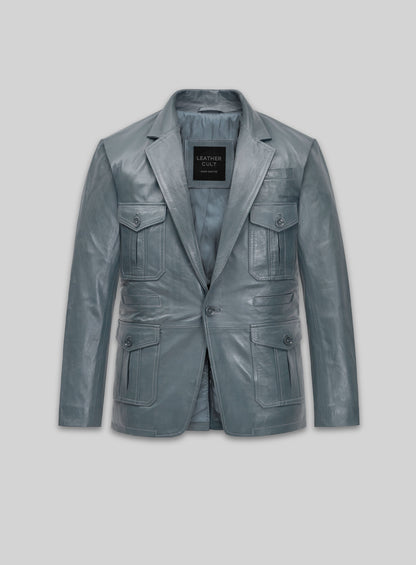 Sherpa Gray Washed and Wax Lambskin Leather Blazer - #712