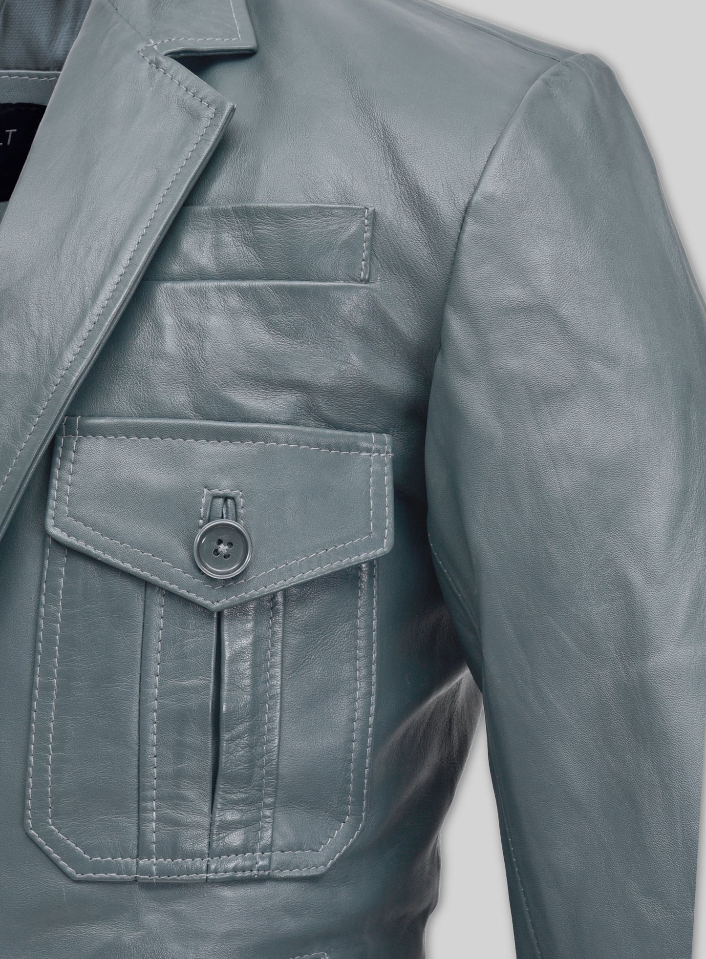 Sherpa Gray Washed and Wax Lambskin Leather Blazer - #712