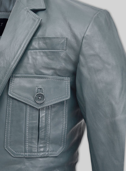 Sherpa Gray Washed and Wax Lambskin Leather Blazer - #712