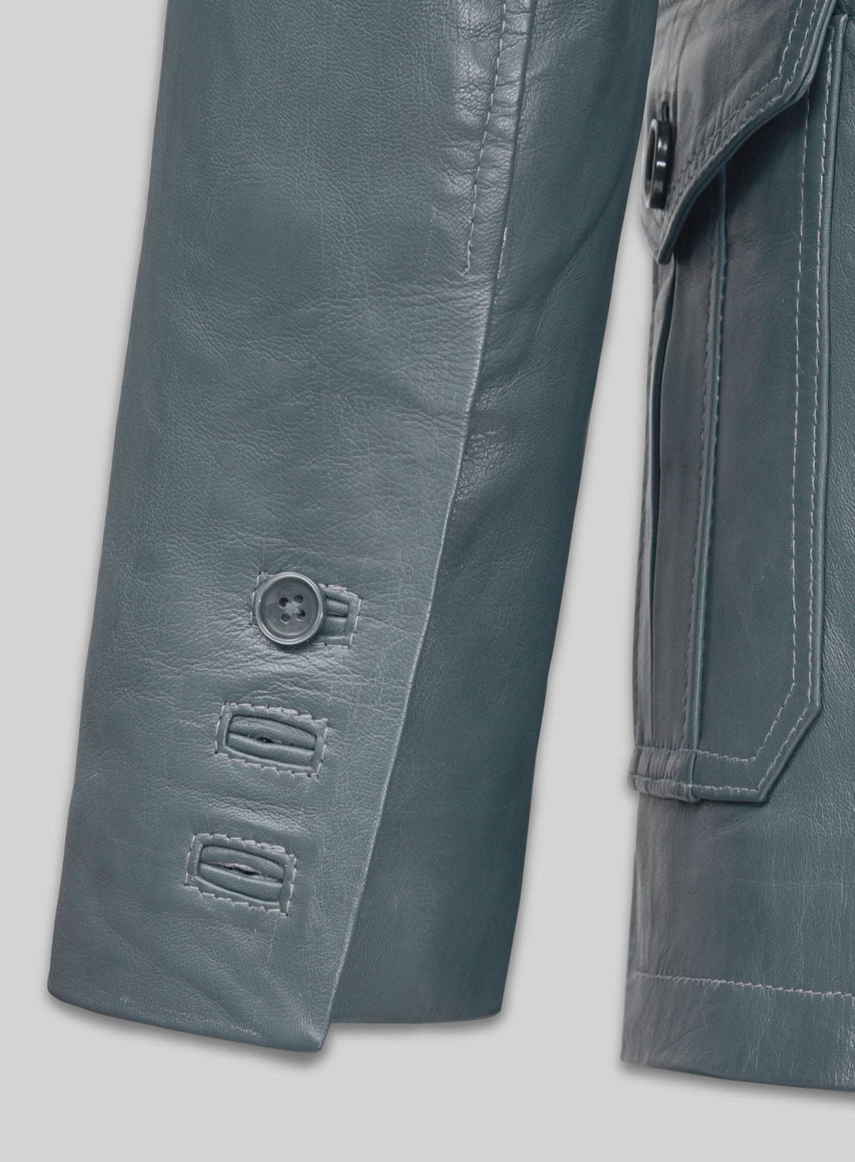 Sherpa Gray Washed and Wax Lambskin Leather Blazer - #712