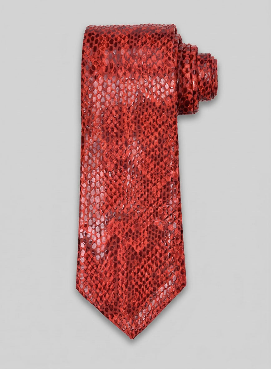 Shiny Red Python Leather Tie