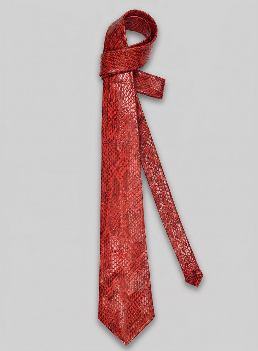 Shiny Red Python Leather Tie
