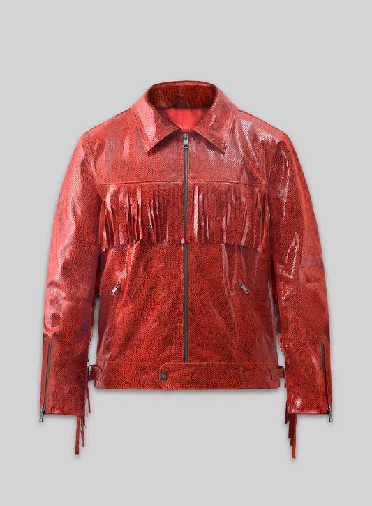 Shiny Red Python Leather Jacket #889