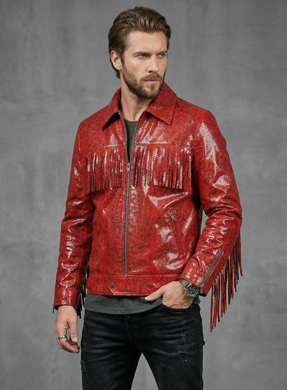 Shiny Red Python Leather Jacket #889