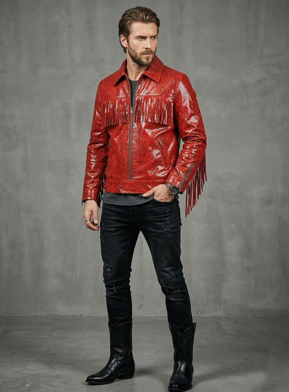Shiny Red Python Leather Jacket #889