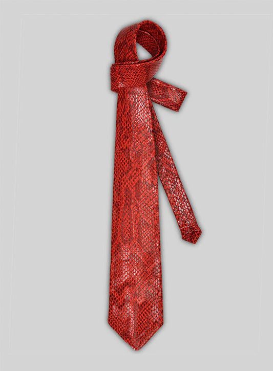 Shiny Red Python Leather Tie