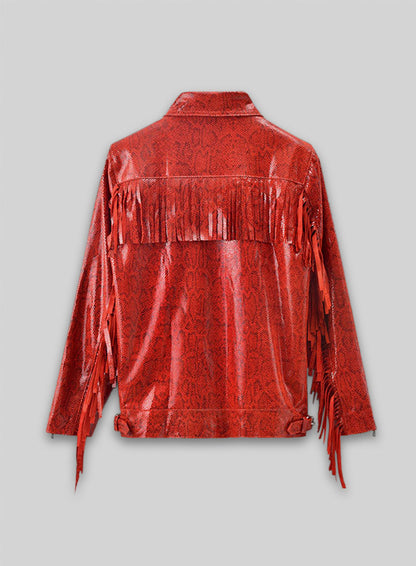 Shiny Red Python Leather Jacket #889