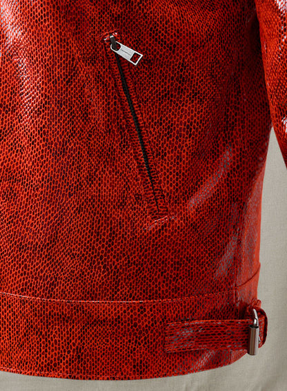 Shiny Red Python Leather Jacket #889 - LeatherCult