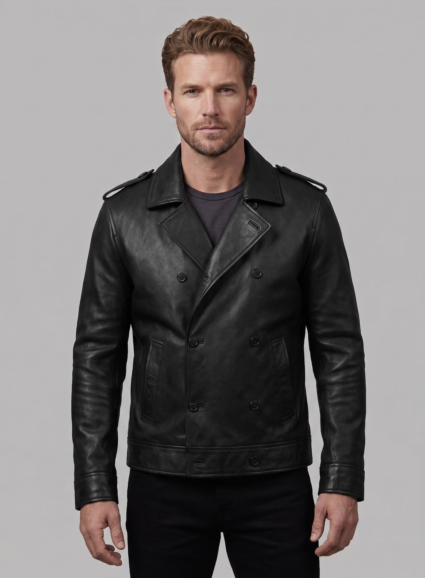 Short Trench Leather Jacket