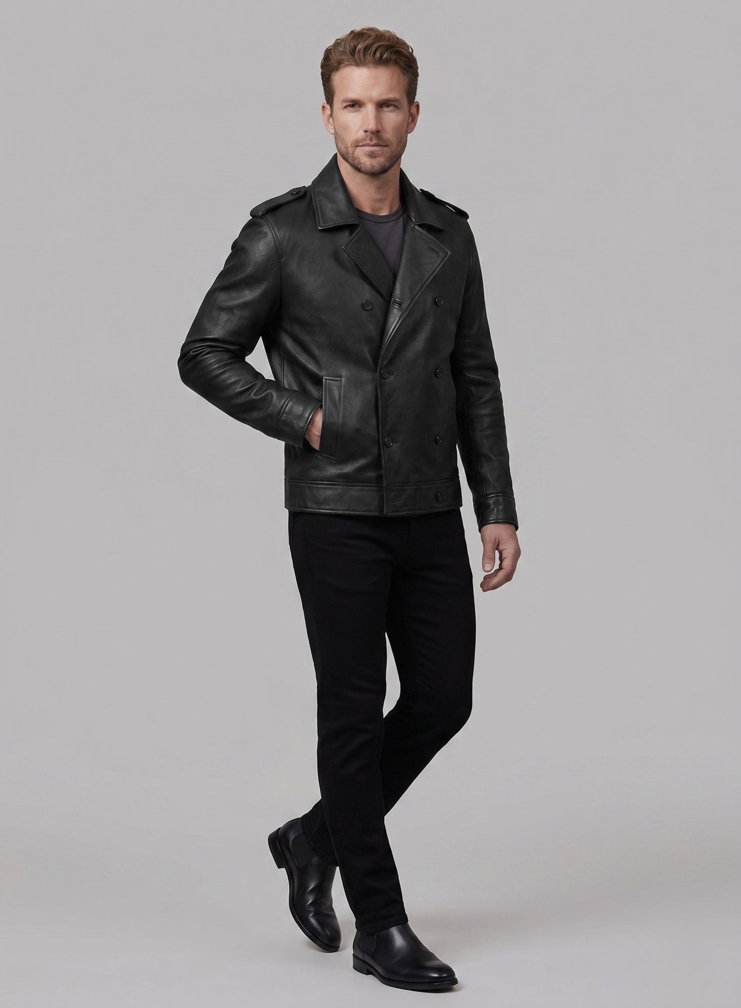 Short Trench Leather Jacket