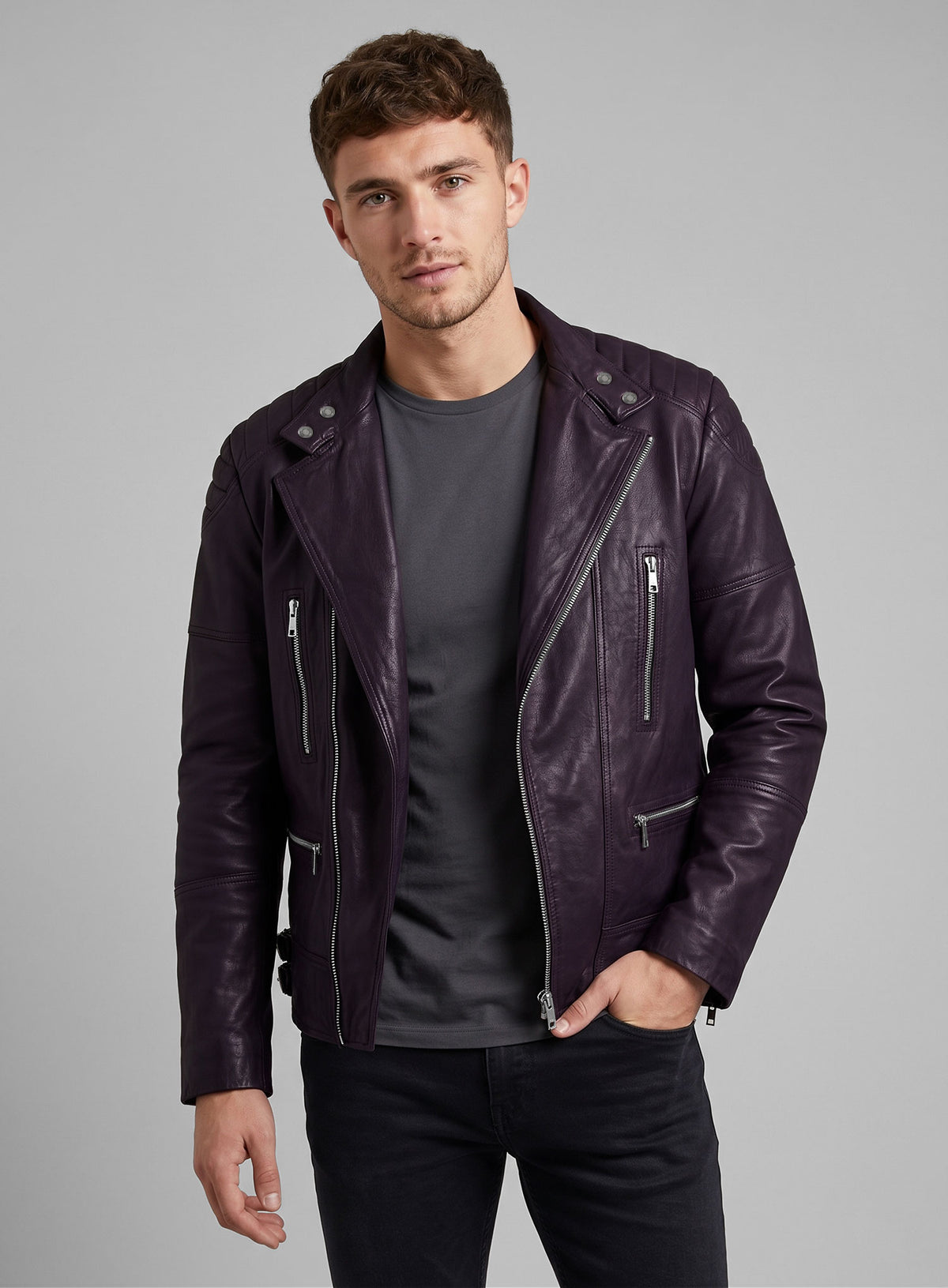Shotgun Purple Moto Leather Jacket