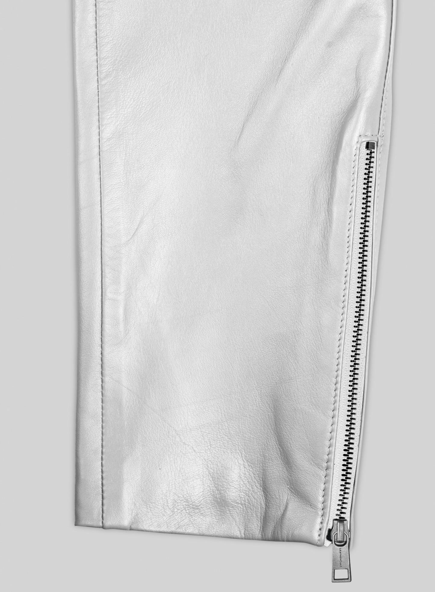 Silver Electric Zipper Mono Leather Pants