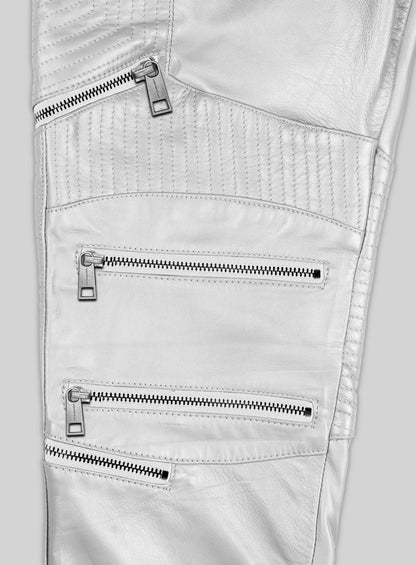 Silver Electric Zipper Mono Leather Pants