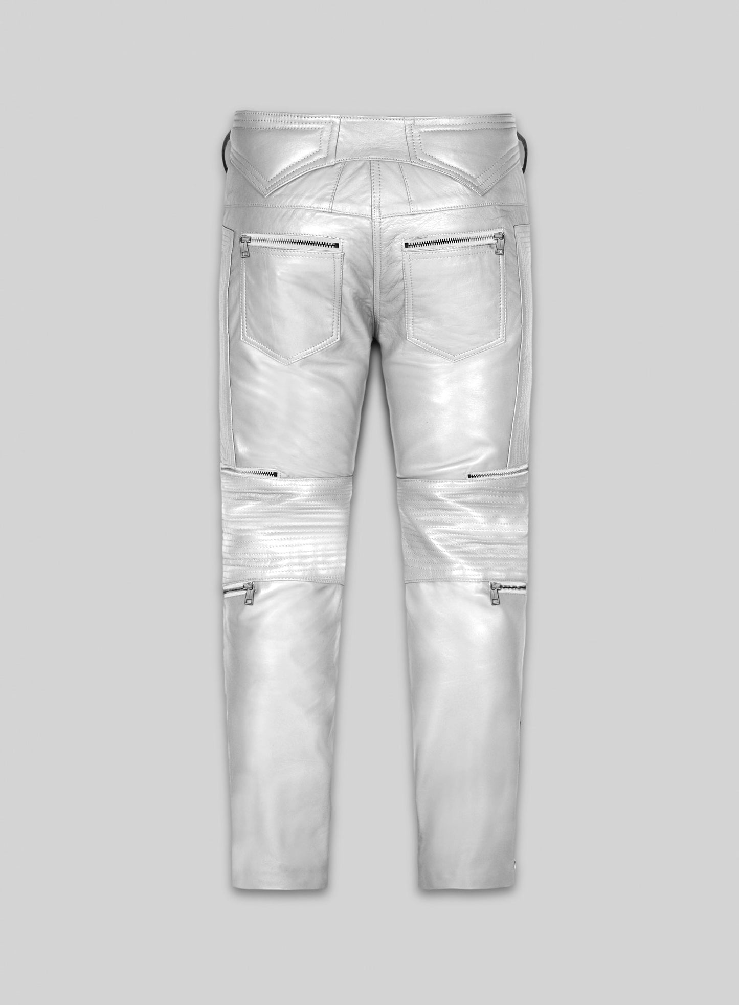 Silver Electric Zipper Mono Leather Pants