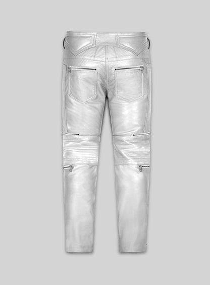 Silver Electric Zipper Mono Leather Pants