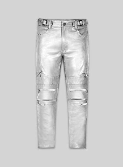 Silver Electric Zipper Mono Leather Pants