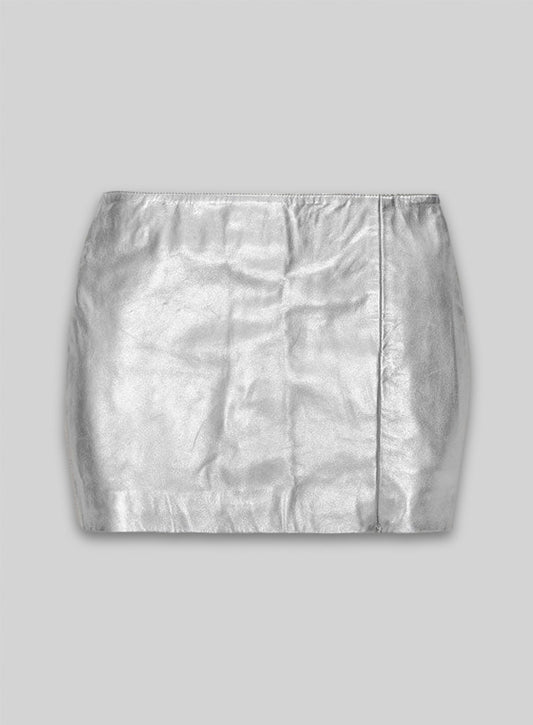 Silver Adjustable Slit Leather Skirt