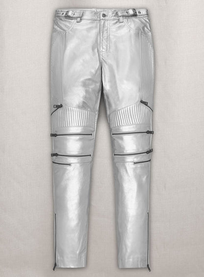 Silver Electric Zipper Mono Leather Pants - LeatherCult