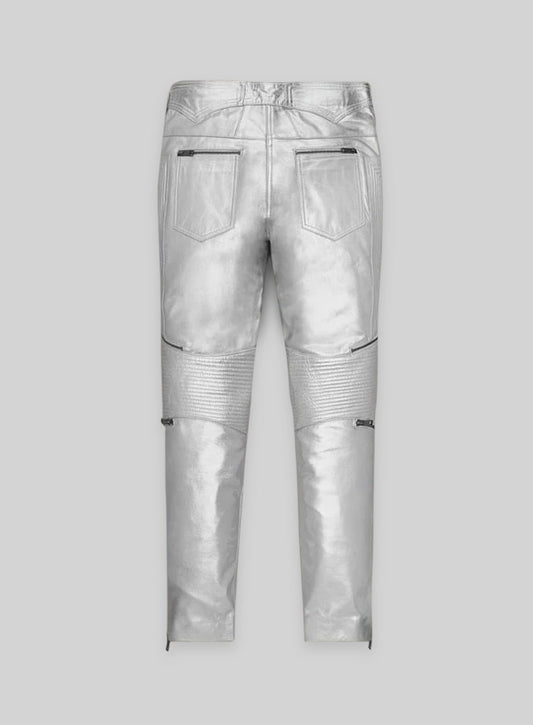 Silver Electric Zipper Mono Leather Pants