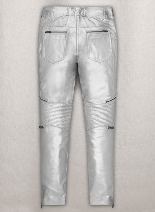 Silver Electric Zipper Mono Leather Pants - LeatherCult