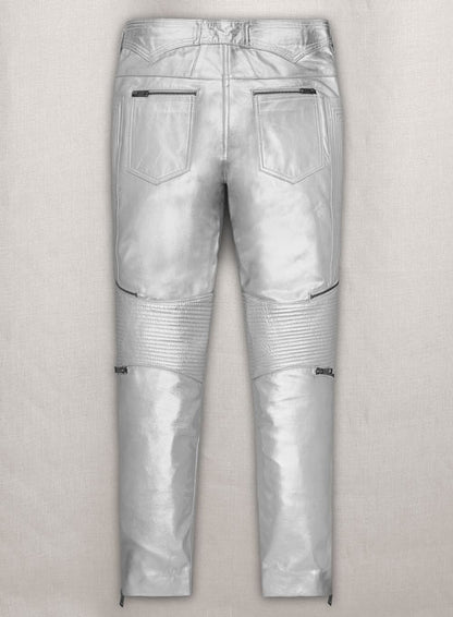 Silver Electric Zipper Mono Leather Pants - LeatherCult
