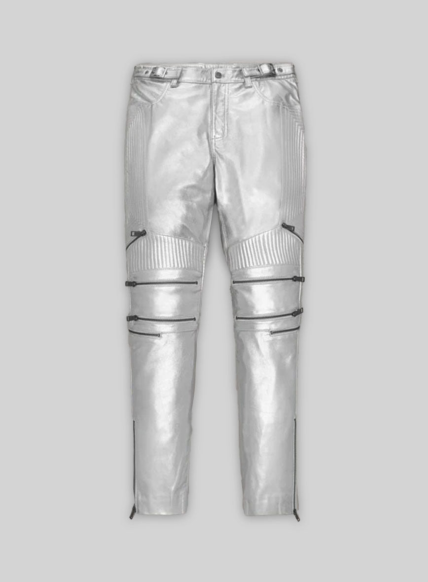 Silver Electric Zipper Mono Leather Pants